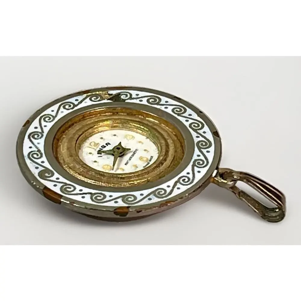 Vintage Ienga Swiss Made Pendant Watch White Enamel Gold Tone 15.7g